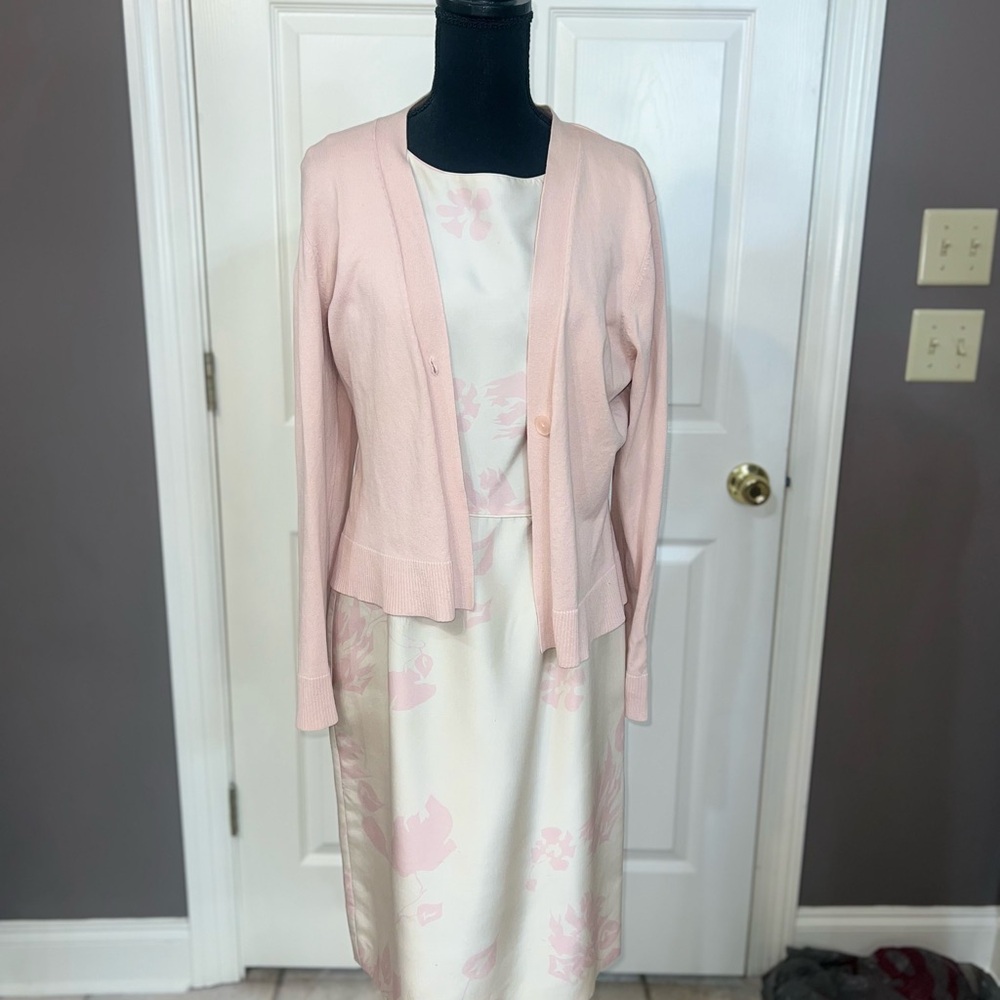 Pink and White Floral Dress with Cardigan